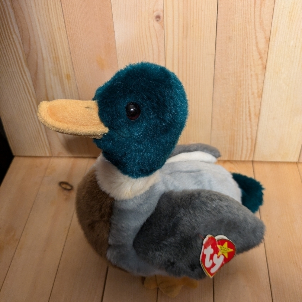 TY Plush Duck Stuffed Animal - Green and Brown - Picture 3 of 10